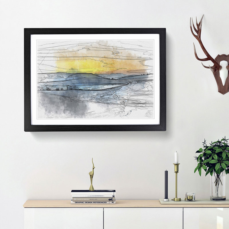 Sunrise over a Tea Plantation in Abstract - Picture Frame Graphic Art Print, 36cm H x 48cm W x 2cm D, Black Framed