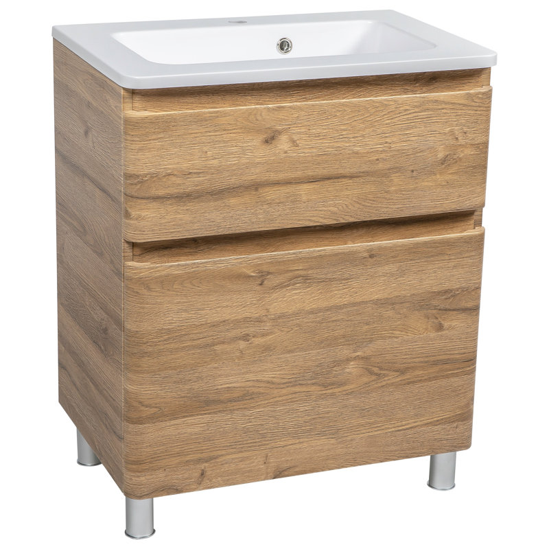 Natural Teak Freestanding Single Bathroom Vanity with Ceramic Top