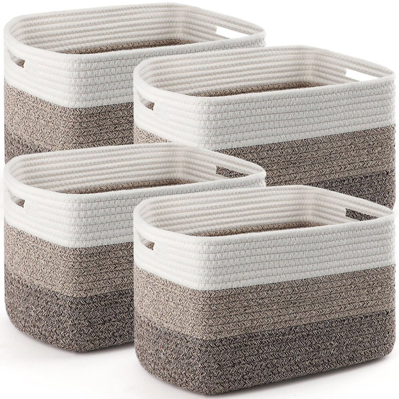 4 Pack 12×9×8 Inch Cotton Rope Storage Baskets with Handles, Woven Organizing Baskets for Toy, Towel, Book and Clothing Storage