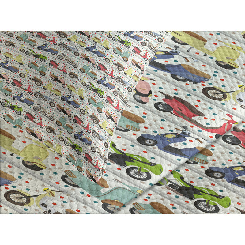 Ambesonne Motorcycle Bedspread Set  Old and Modern Set  Multicolor