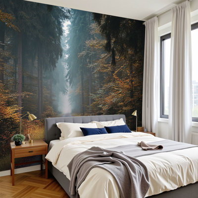 Peel and Stick Wallpaper 144" W x 100" H Modern Self Adhesive Wall Mural for Bedroom Forest Woodland Jungle Road Landscape