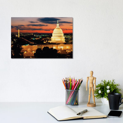 City Lit Up At Dusk, Washington D.C., USA by Panoramic Images - Wrapped Canvas Print