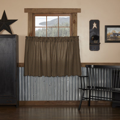 Addie Cotton Checkered Scalloped Cafe Curtain