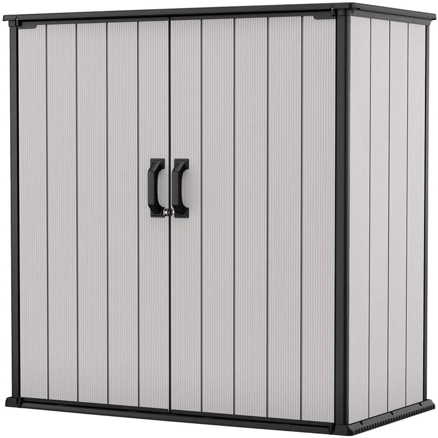 Keter Premier Tall 4.6x5.6 ft. Vertical Resin Outdoor Storage Shed for  Patio Furniture and Tools & Reviews