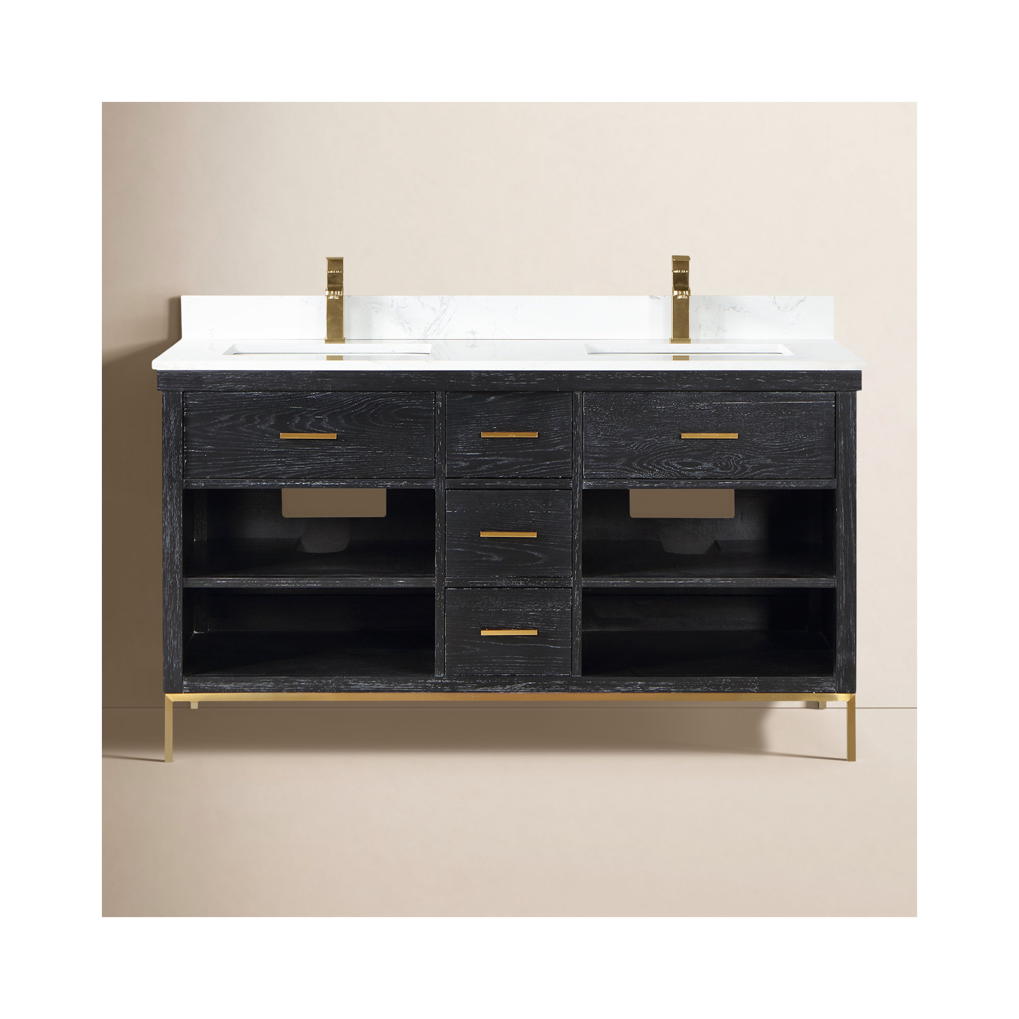Kesia 60'' Double Bathroom Vanity, Gold, Black
