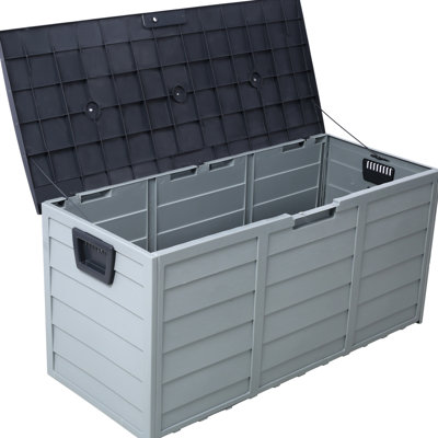 All Weather Pool Deck Storage Box - 75 Gallon Resin Shed With Wheels For Backyard Patio, Garage Organization Strong And Construction Garage,