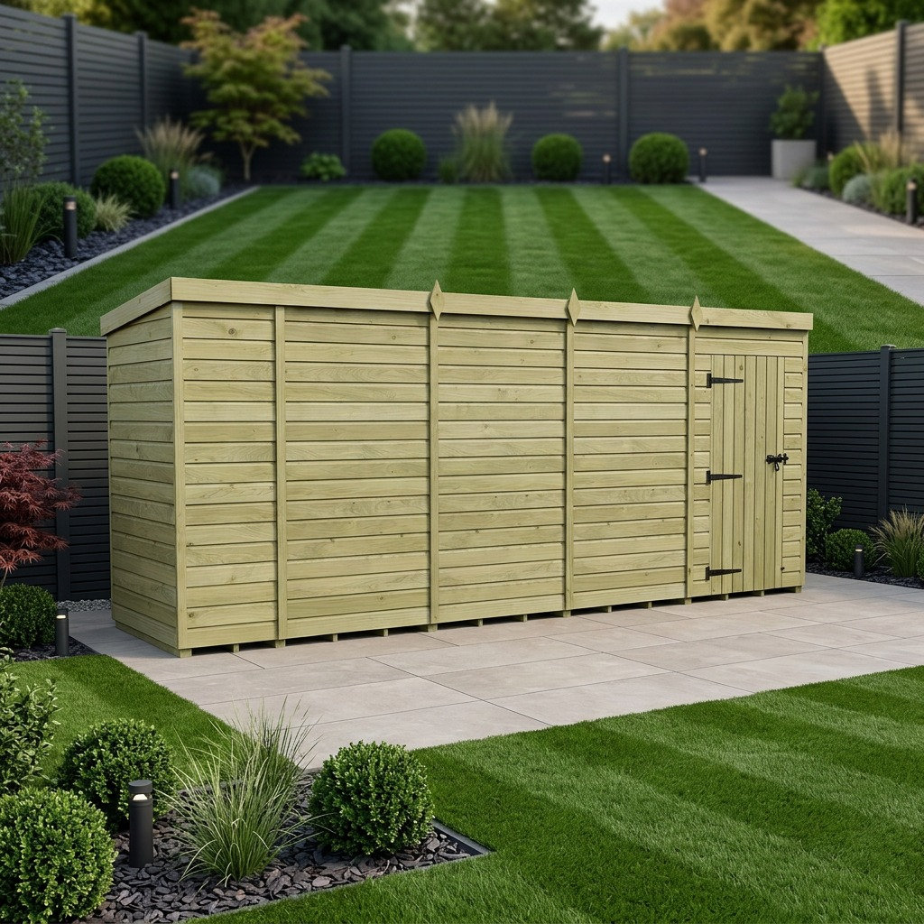 Total Sheds 18ft x 4ft Pent Garden Shed - Single Door - No Windows - Pressure Treated Timber - UK Manufactured