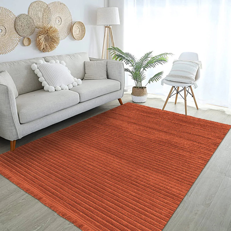 Tapis orange en polyester moderne Ayla facile à nettoyer, 5 pi x 10 po