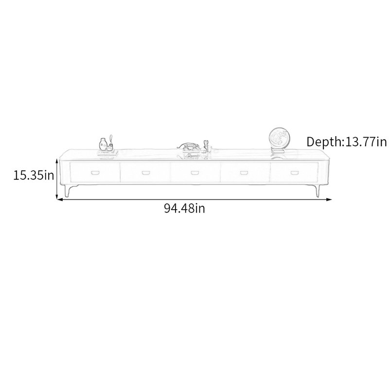 Meuble télé Luxury, 15.35"H x 94.48"L x 13.77"W, Blanc / Gris