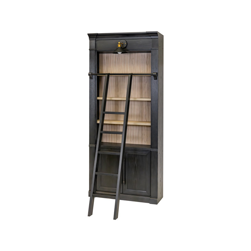 Bibliothèque murale avec deux hauteurs de 8 pi avec échelle, organisateur de rangement, tablette pour bureau, noir, Noir