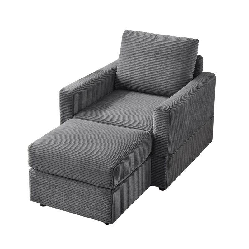 Méridienne moderne en velours côtelé moderne, canapé confortable, fauteuil d'appoint rembourré avec repose-pieds pour le salon