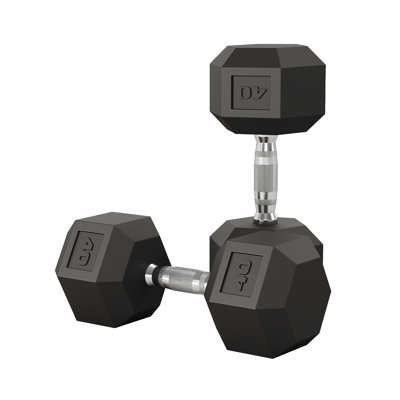 40LB Hex Dumbbells Set of 2 – Rubber/PVC Coated Cast Iron