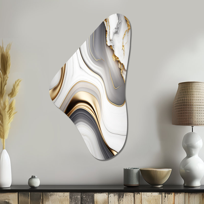«Abstract Geode Marble Waves», art mural asymétrique en métal de forme abstraite Boomerang, H 39 po x l 21 po