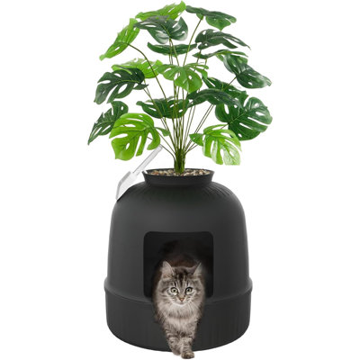 Litter Box Cat With Faux Plant & Scoop, Hidden Enclosure Litter Tray With Odor Control & Carbon Filter In Living Room, Bedroom, Corner