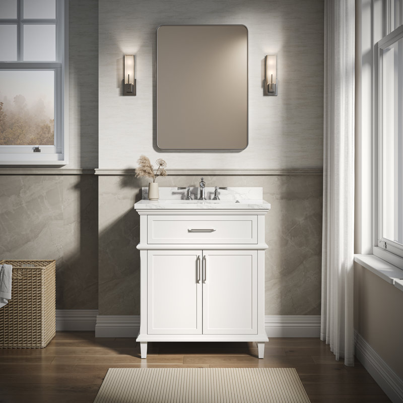Eviora 30 In. Single Sink Freestanding White Bath Vanity With White Cultured Marble Top Assembled