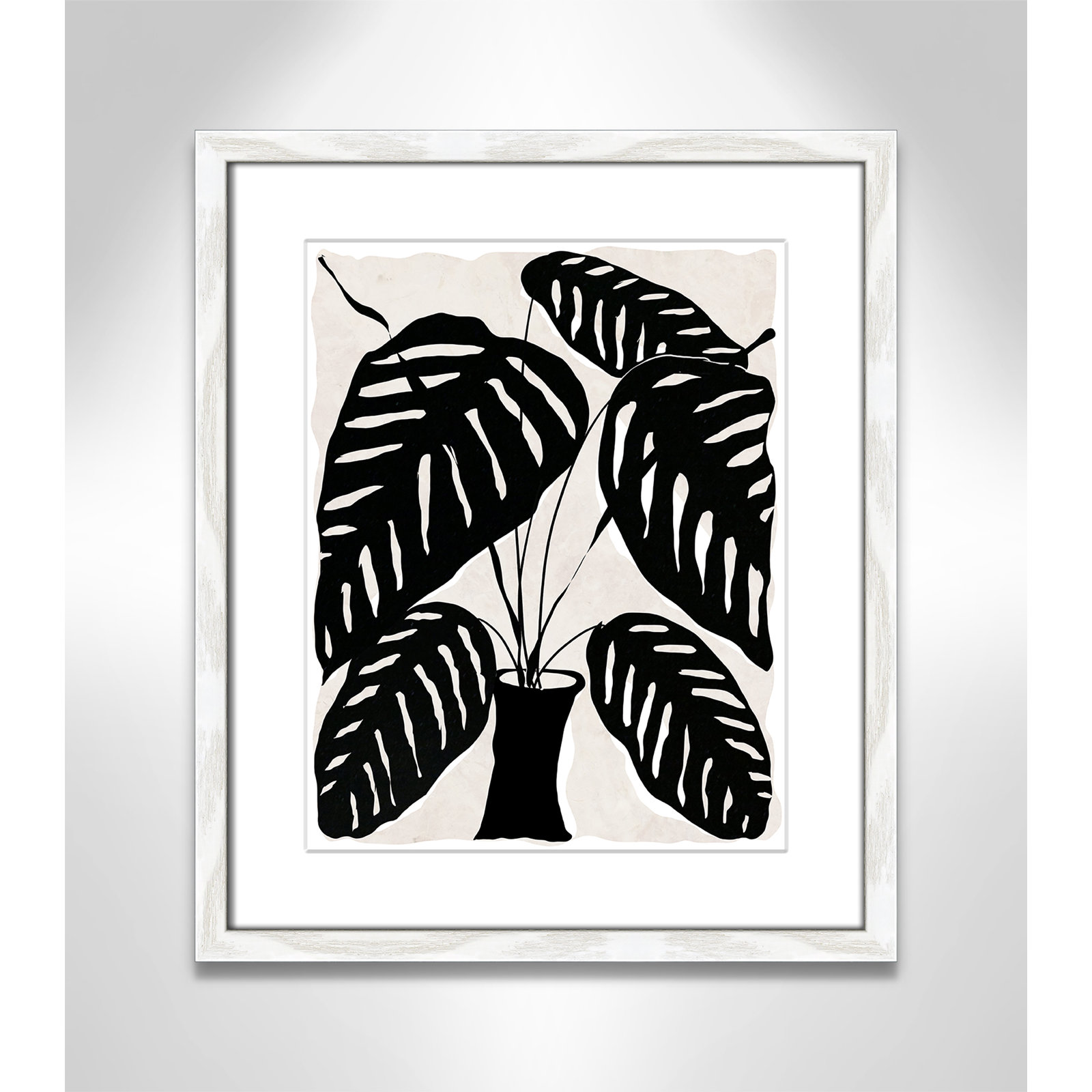 Black and White Potted Plant I Print, 19" H x 16" W x 0.75" D, White Framed