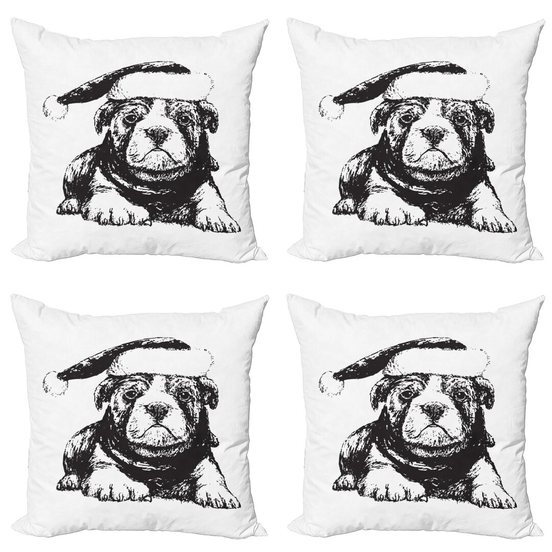 Dekokissen Kissenbezug, Monochrome Christmas Theme, Bulldogge, Charcoal Grau und Weiß