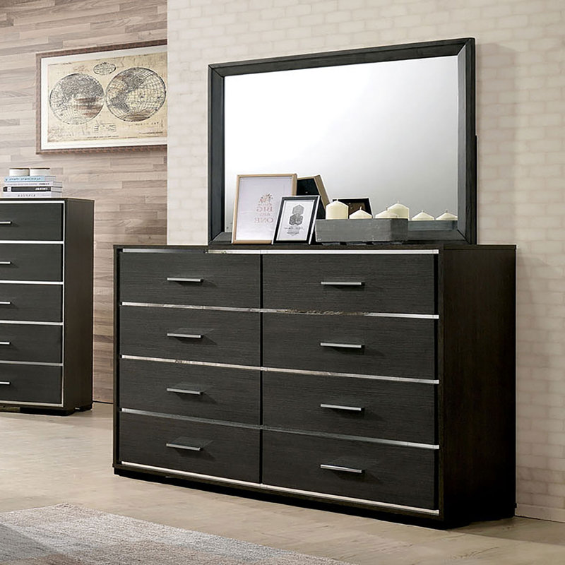 Commode 8 tiroirs l 56,73 po gris chaud