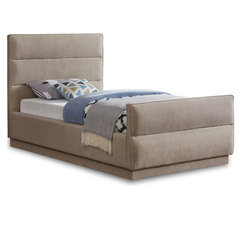 Paxton Tufted Upholstered Standard Bed, Twin, Beige Chenille Fabric