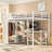 Queen Size, Metal Loft Bed, Built-In Wardrobe, Desk, Storage Shelves, White Wood-Grain, Space Design, Full Guardrails Wood-Grain Size Bed With Desk And Storage, Smooth Assembly