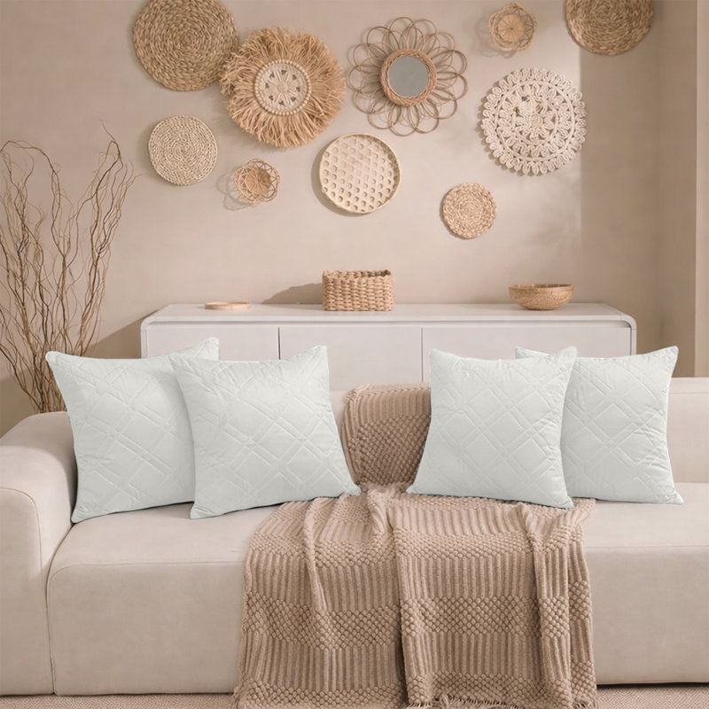 Aspire Homeware Diamond-Pattern Square Velvet Cushion Cover, White, Pack of 4