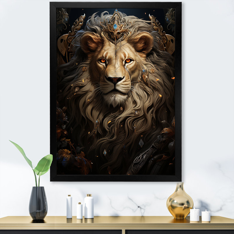 Lion, art mural sur toile, reproduction de portrait d'un animal sauvage Regal, Cadre simple noir