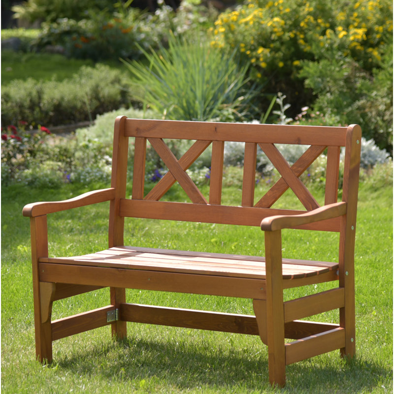 Bradon Solid Wood Pine Outdoor Bench, Honey, H88 x W109 x D61cm