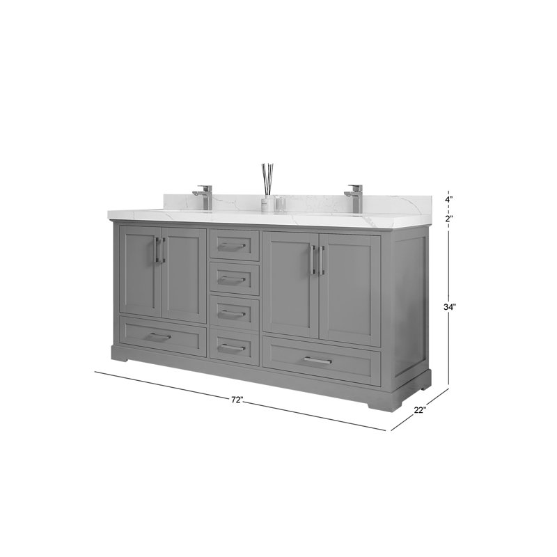 Boston 72 po X P 22 po De salle de bain double en albâtre Quartz gris perle