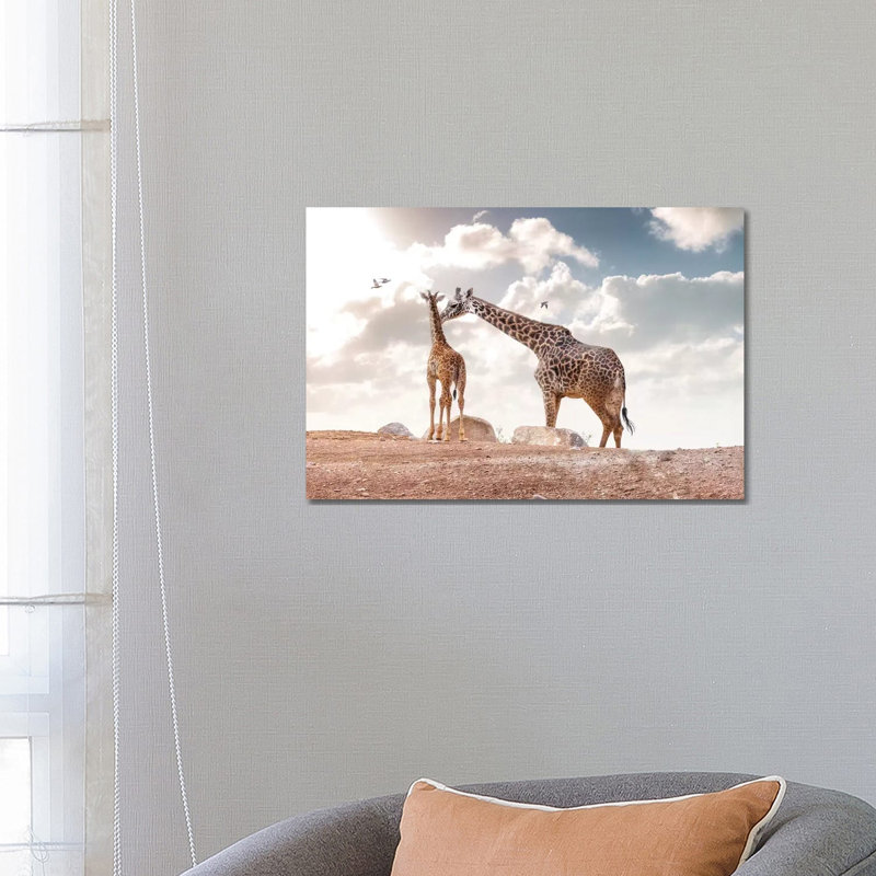 Mother Showing Affection To Baby Masai Giraffe by Susan Schmitz - Wrapped Canvas Gallery-Wrapped Canvas Giclée
