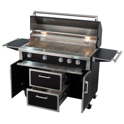 Barbecue au gaz 49 po modulaire autoportant avec brûleur arrière infrarouge à 4 brûleurs, tiroirs et armoires de rangement, noir (99 000 BTU, acier inoxydable 304)