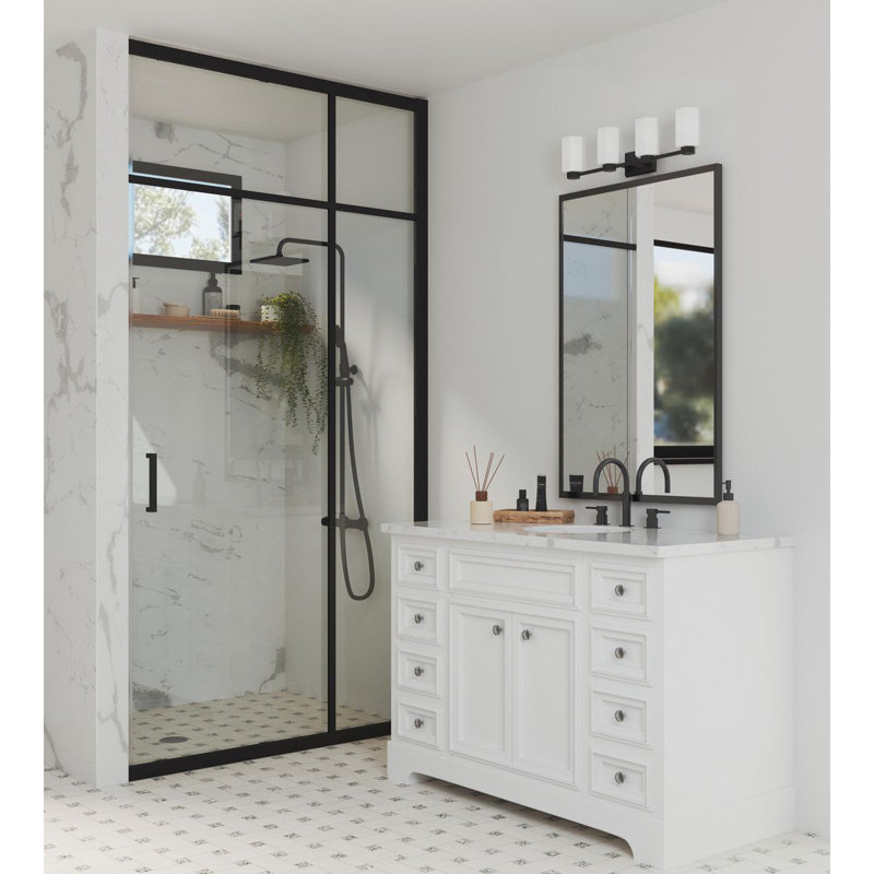 Estrada Matte Black 4-Light Vanity with Opal Glass Shades