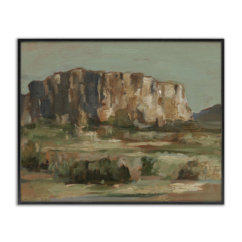 «Distant Canyon Mesa Landscape», estampe numérique, design par Ethan Harper, H 24 po x l 30 po, Giclée encadrée noir minuit