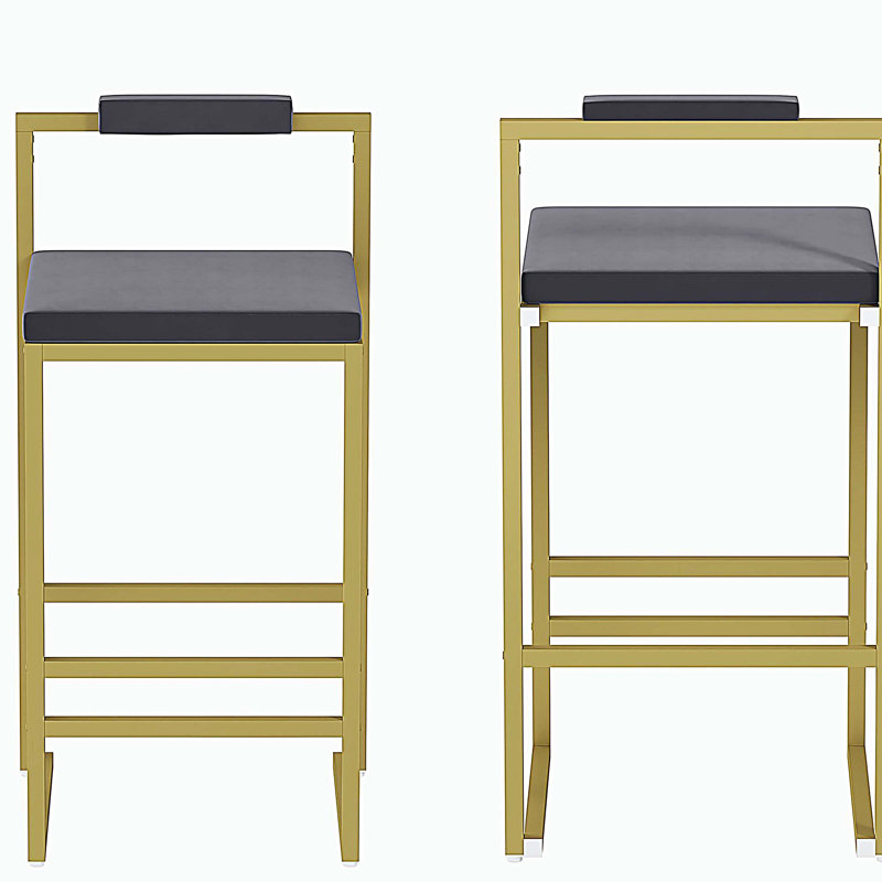 Upholstered Velvet Bar Stools Modern Dining Stools (Gold & Gray, Set of 2), Gray, Gold