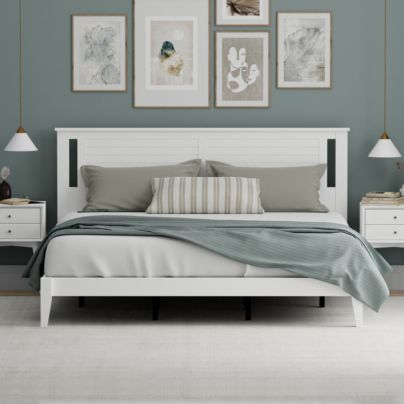 Canton Solid Wood  Platform Bed, White, King