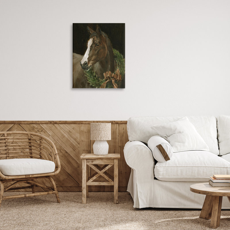 «Horse with Festive Wreath», art mural sur toile, par Ethan Harper, H 30 po x l 24 po