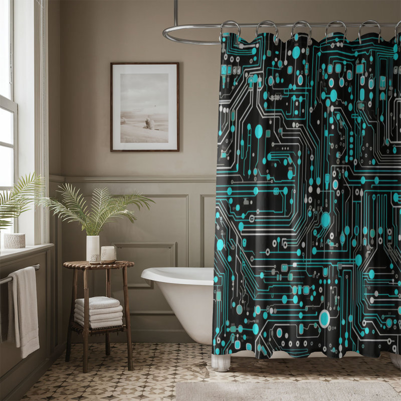 Digital Circuit - Rideau de douche Premium, H 74 po x l 71 po