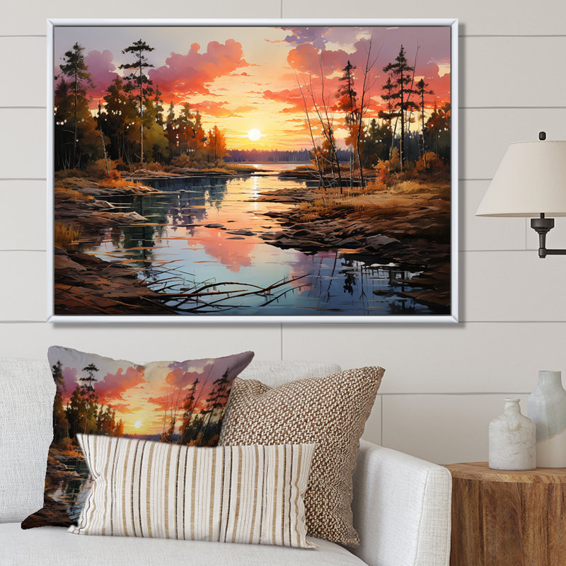 Lever de soleil sur la rivière Canadian I, Cadre naturel flottant, H 24 po x l 32 po x P 1 po