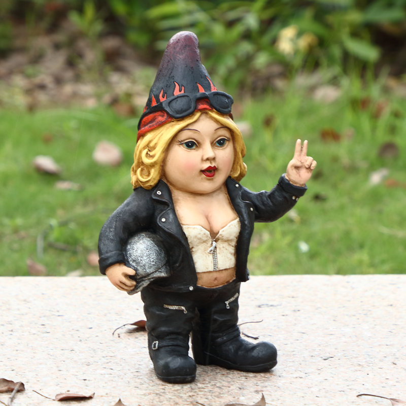  Woman Biker Gnome with Helmet Statue