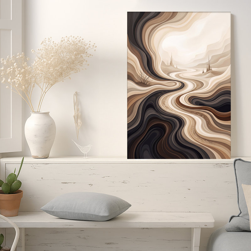 Art abstrait sur toile abstraite brune et beige, 36"H x 24"W