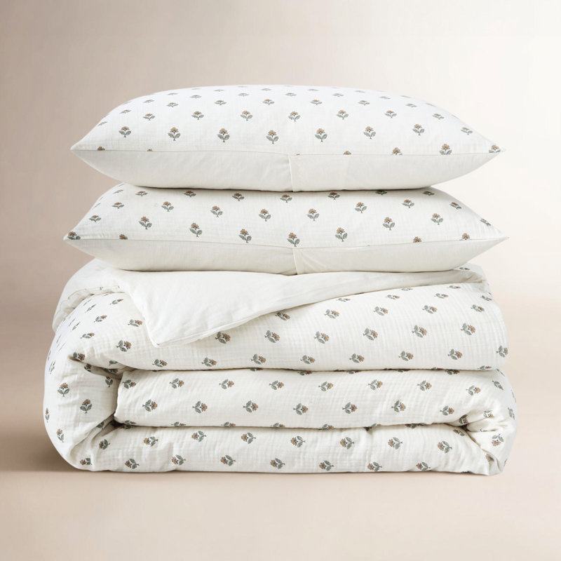 Ensemble d'édredon 100% coton 3 pièces Block Print Gauze, Édredon très grand + 2 taies décoratives standa