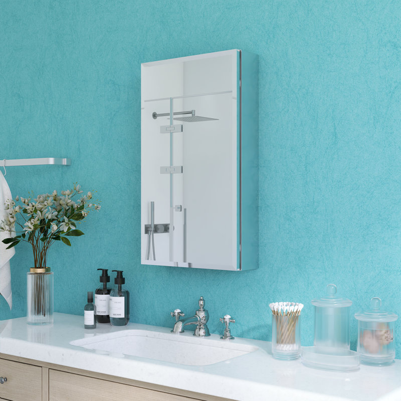 Recessed Or Surface Mount Medicine Cabinet Mirror With 2 Adjustable Tempered Glass Shelves, 26"H x 15"W x 5"D