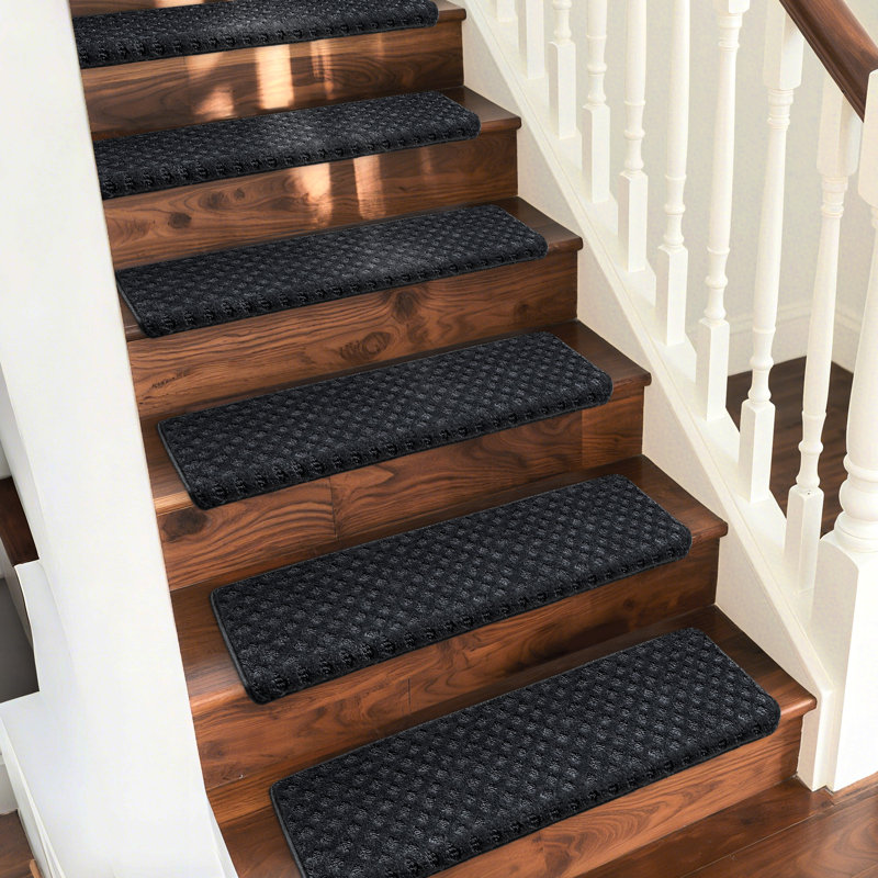 Tapis d'escalier bullnosé antidérapant (ensemble de 16), Mini treillis noir diamant, 16