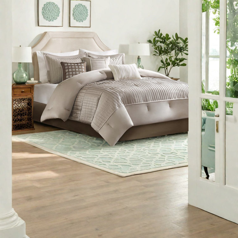 Ensemble de literie luxueuse 7 pièces, polyester charmeuse, style moderne pour la maison