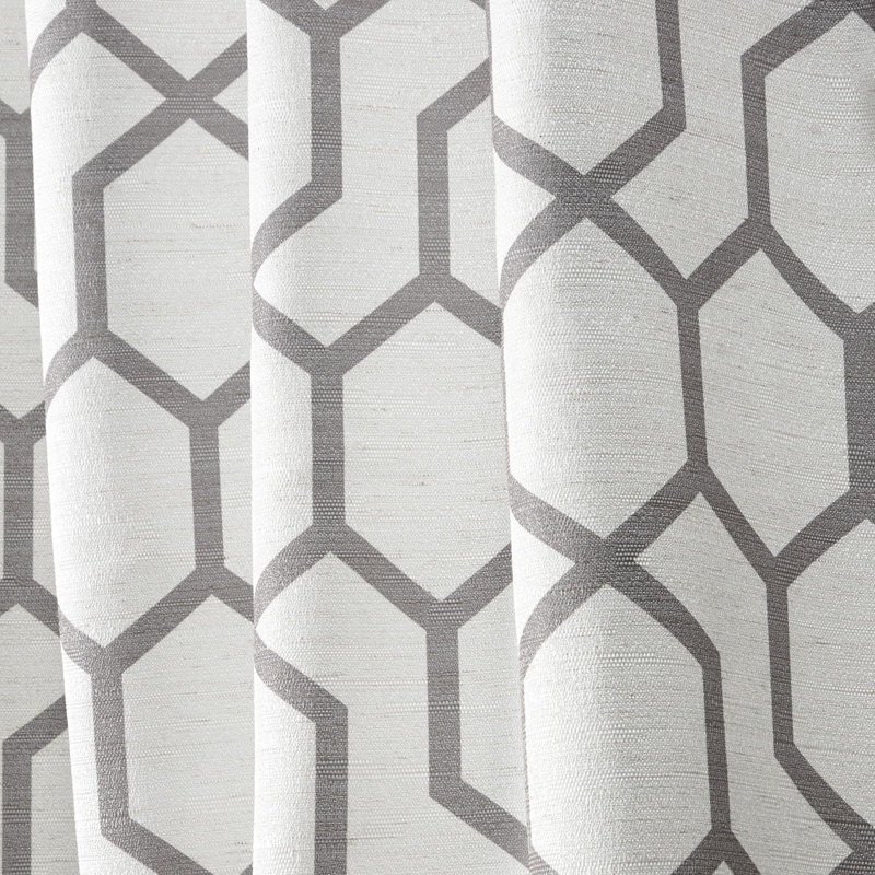 Nicole Miller Hexa Geometric Print Hidden Tab/Rod Pocket Top Light Filtering Curtain Panel Pair, 54" x 84", Black Pearl