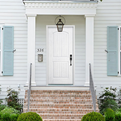 Fiberglass Exterior Door With Brickmould & Vinyl Frame,Knock-Down Entry Door,Retro Style 2-Panel(One set: door slab*1; another set: door frame*1)