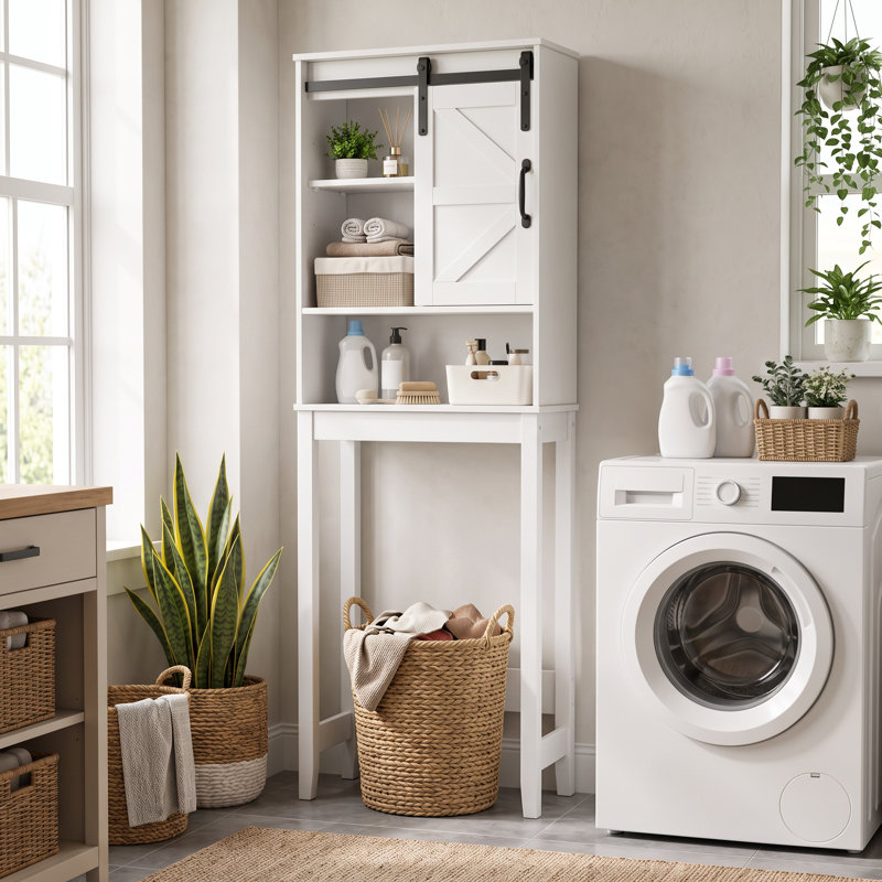  Armoire de rangement autoportante au-dessus de la toilette, rangement de salle de bain de ferme avec tablette réglable et porte de grange