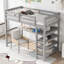 Lit mezzanine simple gris avec dessous de tablettes et bureau - Fabrication en bois massif robuste pour un rangement efficace dans la chambre à coucher-519916019-519916016