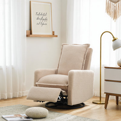 Teddy Fleece Glider Swivel Recliner Chair - 360° Nursery Rocker w/ Adjustable Leg Rest & 350lb Support