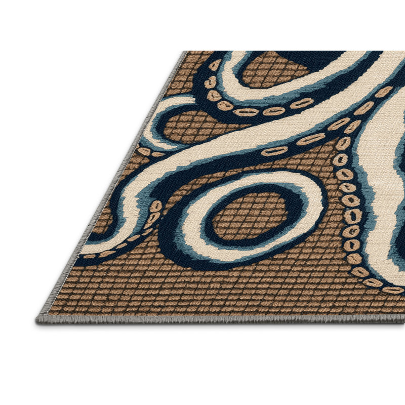 Washable Octopus Nautical Area Rug, Rectangle 7' x 9'