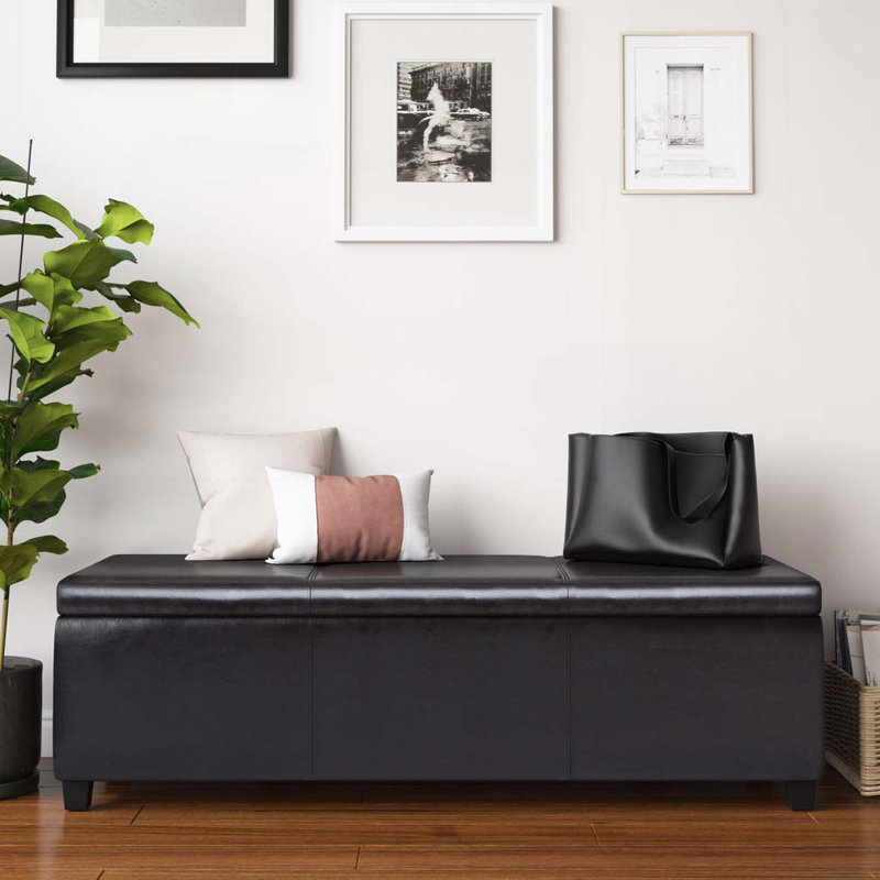 Banc de rangement avec repose-pieds en polyuréthane, Marron foncé